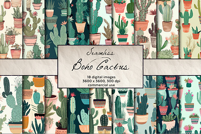 Boho Cactus Seamless Pattern scrapbook paper