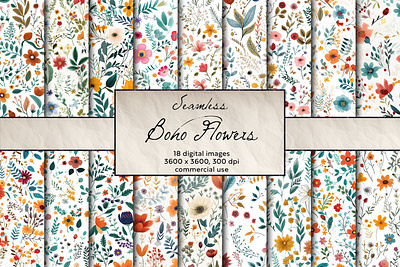 Boho Flowers Seamless Pattern scrapbook paper