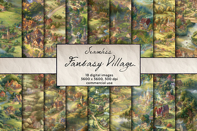 Fantasy Village Seamless Pattern