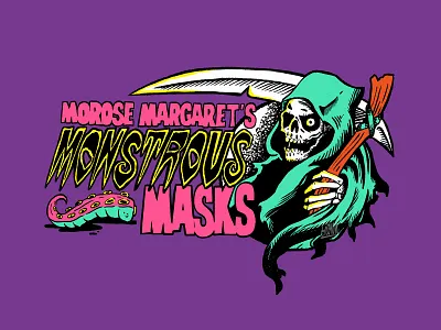 MOROSE MARGARET'S MONSTROUS MASKS - LOGO branding design graphic design halloween illustration ink masks monster pen print retro screenprinting skate skateboard vintage