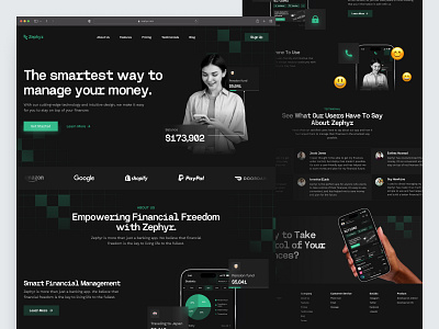 Zephyr - Finance Landing Page bank banking digital ewallet finance finance landing page financial fintech landing management mobile banking money ui ui design uiux wallet web design