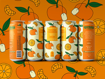 Twisted Tangerine Can Design for Lost Boy Cider beer beverage branding can cider design drink food fruit graphic design illustration label logo modern nature oranges tangerine tea vibrant