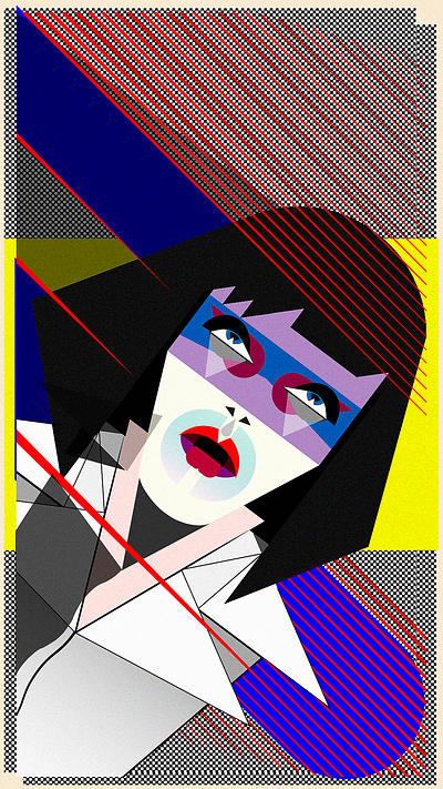 Mrs. Mia Wallace, 2023. Digital illustration. artwork color theory design film grid systems illustration illustrator memphis design pop art pop culture