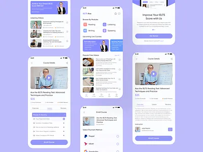 IELTS Preparation App | E-learning app ui app app ui design e learning education ielts app interface ios mobile app online course ui ui design ui kit uidesign uiux user experience user interface ux uxdesign web