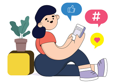 Let's Connect. Happy. Social cute girl design graphic design happy hashtag illustration like smile social ui vector