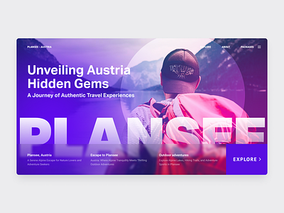 A travel agency's experimental colourful hero section branding graphic design typography ui