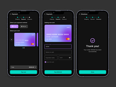 Checkout - Daily UI 002 app card checkout dark mode design payment shipping ui ux