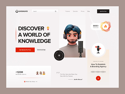 Podcast landing Page UI audio clean conversation design inspiration landing page live minimal podcast podcast landing page podcast ui radio saas startups streaming platform ui uiux web design website