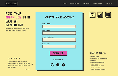 Sign up page for a job search website branding dailyui design graphic design landing page sign up page typography ui ux web design