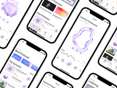 Podcast App — Mobile Screens 3d 3d design 3d elements mobile app mobile design music music app podcast podcast app podcast platform sound ui ui design ui trend ux ux design