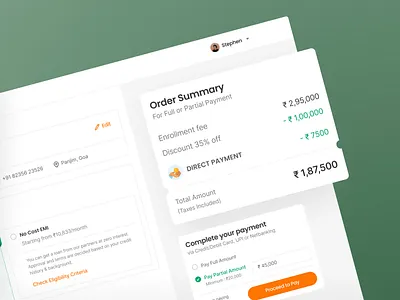 Payment Page checkout coupon discount full payment interface order summary partial payment payment total amount