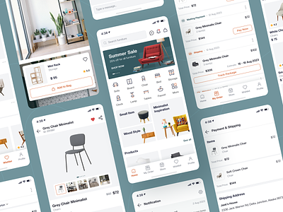 BOXEL | Furniture Store App app chair clean compact design e commerce furniture furniture app green mobile mobile app orange professional store table ui design ui mobile app uiux user interface