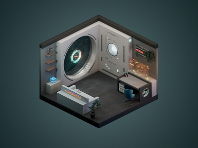 Arnold Render Test 3d cinema4d futuristic illustration isometric isometric room low poly lowpoly neon room sci fi space space station