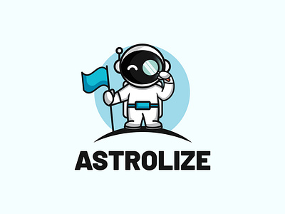Astrolize adorable analyse astro logo astronaut branding character cute astronaut design designer explore exploring illustration logo logos magnifying glass mascot moon search space vector