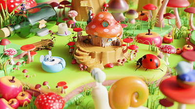 mushroom house 3d 3dcharacter 3dmodel animation blender branding characters design illustration logo