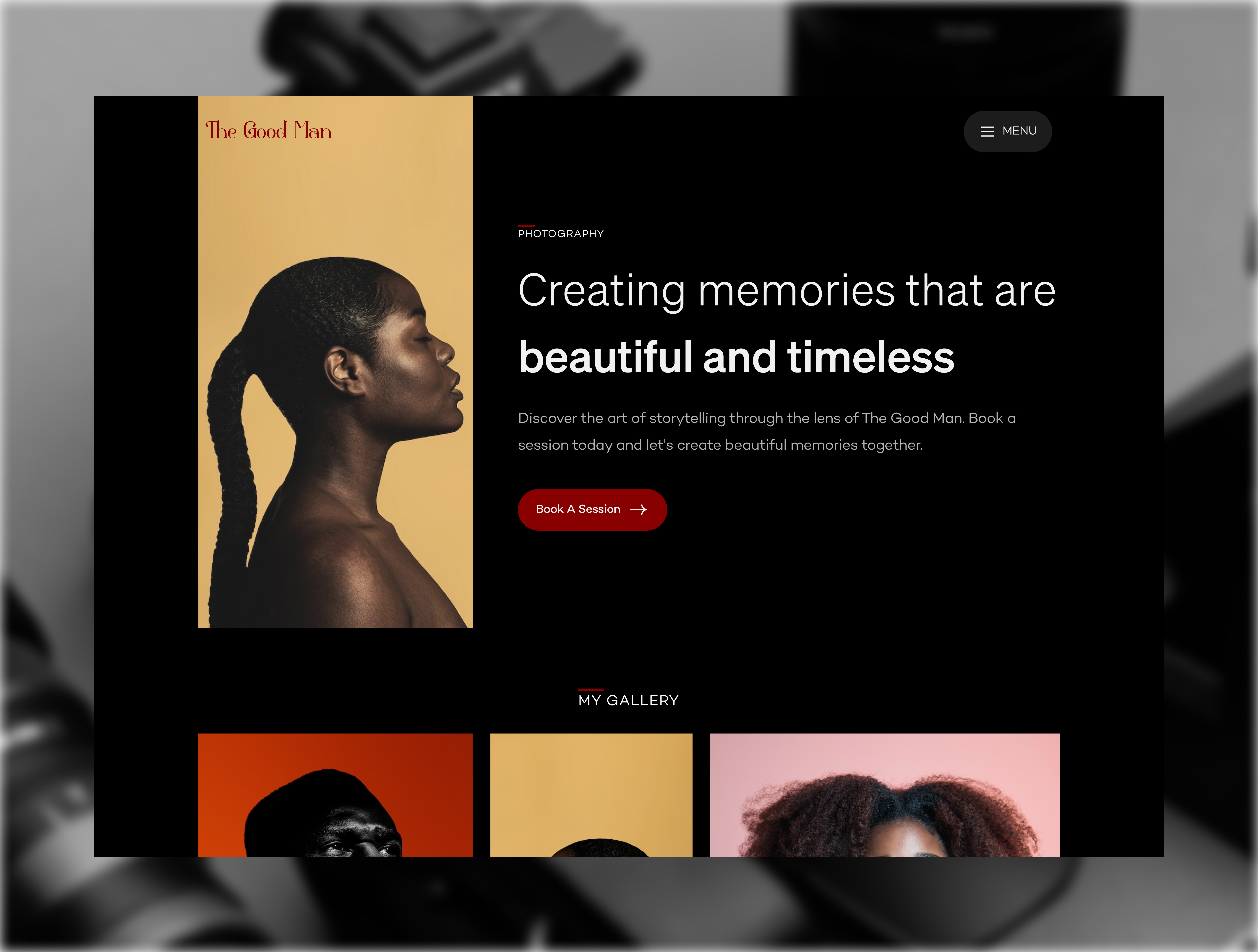 Photographer’s work-folio hero section (The Good Man) app design interaction design ui uiux website