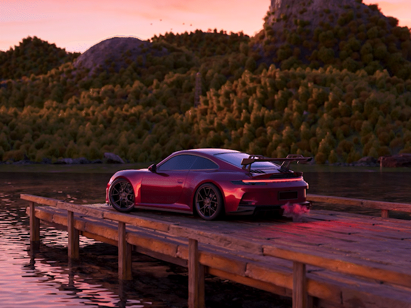 Porsche 911 GT3 3d animation c4d car design graphic design illustration motion graphics pier porsche redshift render sunset