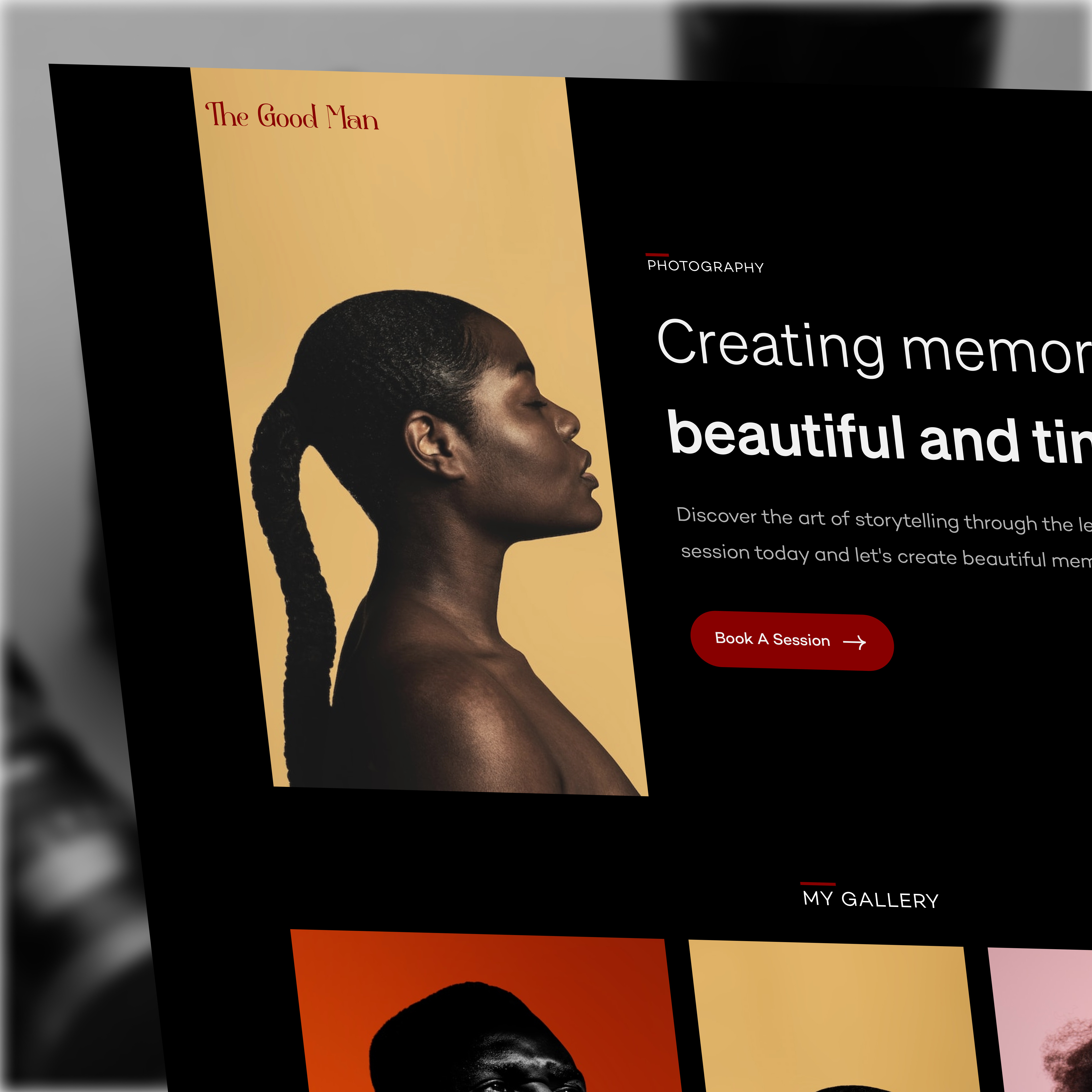 Photographer's work-folio hero section (Light Mode)