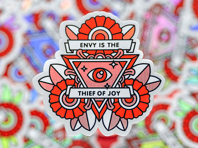 Envy is the Theif of Joy Sticker envy eye floral flower halftone happiness holographic illustration joy monoline sticker tattoo