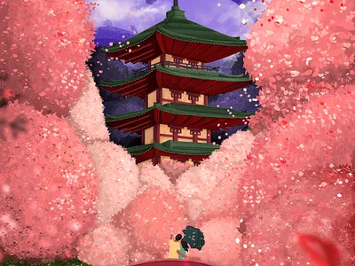 Cherry Blossom Dragon cherry blossom couple design digital art digital illustration digital painting dragon fantasy floral flowers graphic design illustration illustrator japan japanese nature pagoda pink spring vector illustration