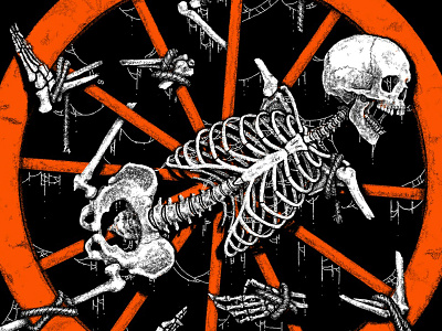What Goes Around Comes Around skeleton black metal bones broken cobwebs death death metal evil halloween inquisition medieval metal middle ages skeleton skull torture wheel