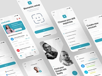 Workwide - Job Finder Apps UI KIT app app design find job finder job hr interview job job finder job search job seeker mobile mobile app searching