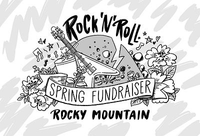 Banner and t-shirt design for Fundraiser Event. banner design banner illustration digital illustration drum event banner flowers guitar rock rocknroll spring vector