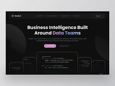 Ocode.ai - SaaS Landing Page 🔥 analytics animation b2b business crm data data platform data teams landing page platform python saas software sql technology ui ux web design webflow website