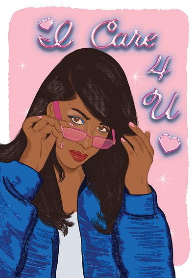 I Care For You Aaliyah Love Greeting Card aaliyah greeting card illustration procreate typography y2k