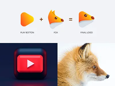 Play Botton + Fox logo Combination brand branding color design dual meaning logo fox fox logo illustration logo logo combination play botton play icon prio hans typography ui ux vector