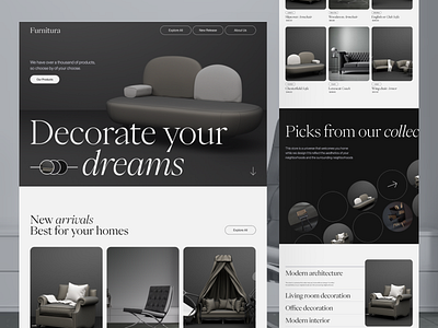 Furnitura- Ecommerce website design black and white clean design e commerce ecommerce home decor interface interior landing page minimal modern popular shot saidul islam typography ui ui design uiux visual design website website design