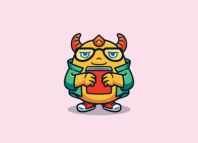 Nerd monster cartoon character illustration beast book cartoon character clever creature geek illustration mascot monster nerd smart student vector