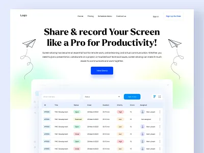 Share & Record Your Screen 2023 assign task clean creative dashboard find bug home screen landing page product record record screen saas share share screen tool ui ux website