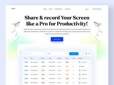Share & Record Your Screen 2023 assign task clean creative dashboard find bug home screen landing page product record record screen saas share share screen tool ui ux website