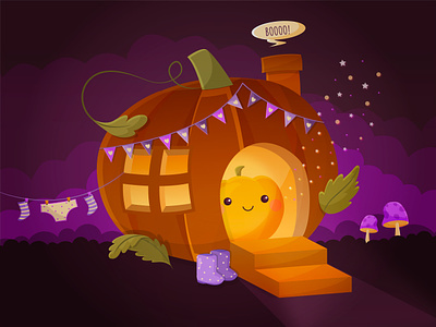 A cute little pumpkin cute flat halloween home illustration kawaii magic pumpkin sweet vector