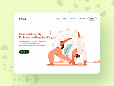 Yogi | Figma 🧘‍♀️ animation figma illustration landing page landing page animation microinteraction motion graphics ui ui animation yoga yoga landing page yoga ui