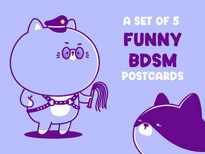 A set of 5 funny BDSM postcards bdsm cat character cute funny gay graphic design illustration kinky lgbt queer vector