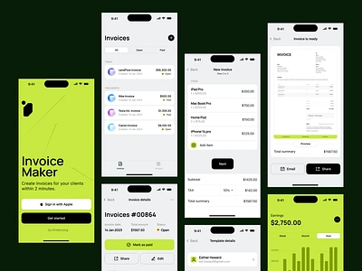 InvoiceMaker - Mobile App Design app bills branding clean color design finance fintech graphic design illustration invoice invoice maker ios logo maker product design ui ux visual design