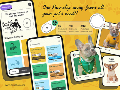 Pawsome 🐾 - Mobile App app clean colorful community design dog freebie funky gradient graphic design illustration logo motion paws pet petlover shopping ui ux vector
