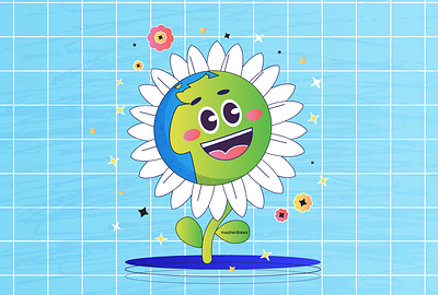 Happy Earth Day. Groovy Daisy Flower Character character daisy design flower illustration positive smile vector