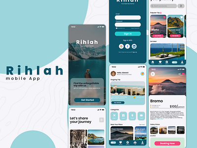 Rihlah Traveling Mobile App app application branding logo mobile app travel trip ui ux