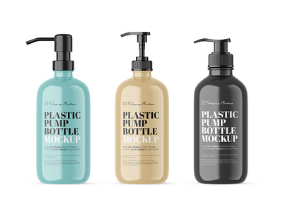 Plastic Pump Bottles - PSD Mockups 3d blender 3d bottle cosmetic editable glossy liquid soap mockup package packaging photoshop plastic product psd pump render soap bottle template visualization