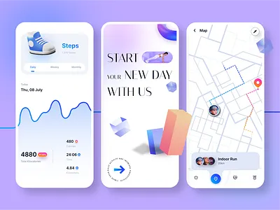 Fitness Tracker App app clean exercise fitness fluttertop gym gym app health maps personal trainer app running simple sports statistic tracker ui wellness workout workout planner yoga
