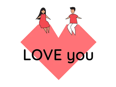 LOVE YOU - CUTE PINK HEART & GIRL & BOY aesthetic art boy cool design drawing fathers day girl heart love love you lovely mom mother mothers day pink shape simple sweet vintage