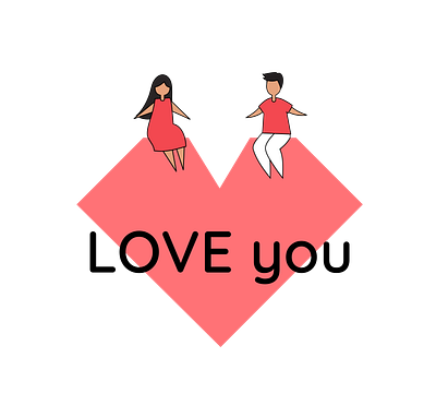 LOVE YOU - CUTE PINK HEART & GIRL & BOY aesthetic art boy cool design drawing fathers day girl heart love love you lovely mom mother mothers day pink shape simple sweet vintage