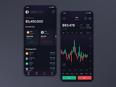 Crypto Trading Mobile Design app branding design graphic design ui ui design ux vector