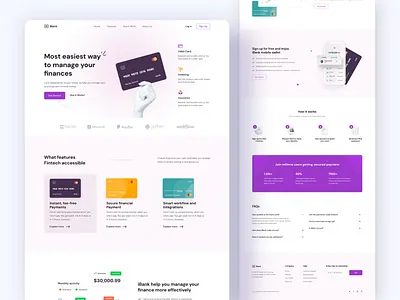 iBank - Fintech Landing Page bank banking card card cash credit debit design digital banking finance fintech hello dribbble home page landing page money payment ui uiux wallet web design website