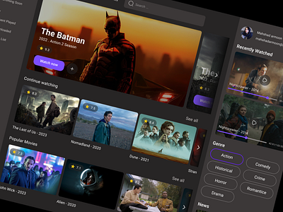 Movie Streaming Service 3d animation app branding darkmode dashboard design design dark nfd design app dark graphic design illustration illustrator logo motion graphics movie dashboard streaming ui uxui trends