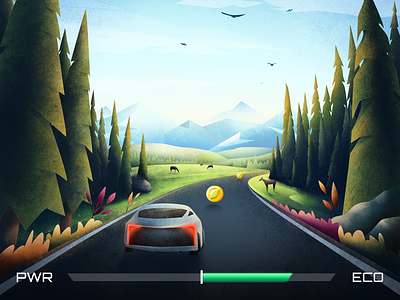 Eco Game car driving driving eco eco eco mode forrest game game art game asset game design hmi illustration mobile road ui vehicle