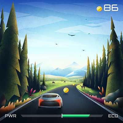 Eco Game car driving driving eco eco eco mode forrest game game art game asset game design hmi illustration mobile road ui vehicle